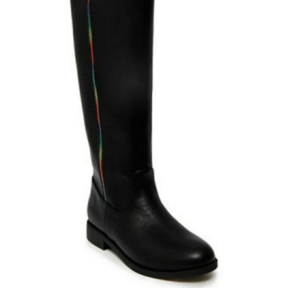 SugarLittle Girls Riding Boot with Rainbow Zipper Size 13 Color Black